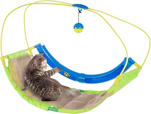 PETMAKER Alfombrilla interactiva de actividad para gatos, estación de juego con zona de rascar de sisal, juguete colgante, bola rodante para gatos y
