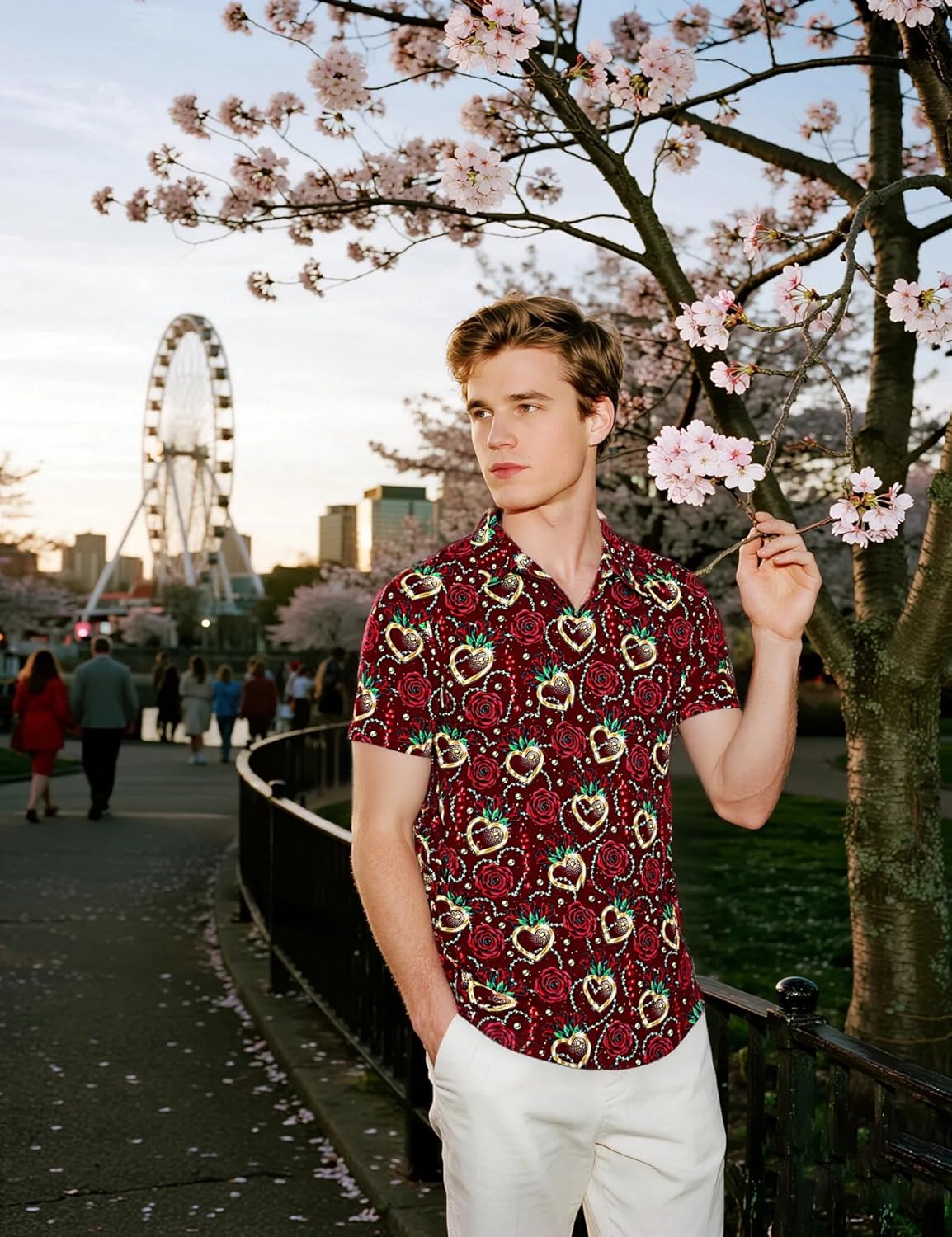 Men's Valentines Day Heart & Lips Short Sleeve Botton Down Shirts S-4XL - Image 3