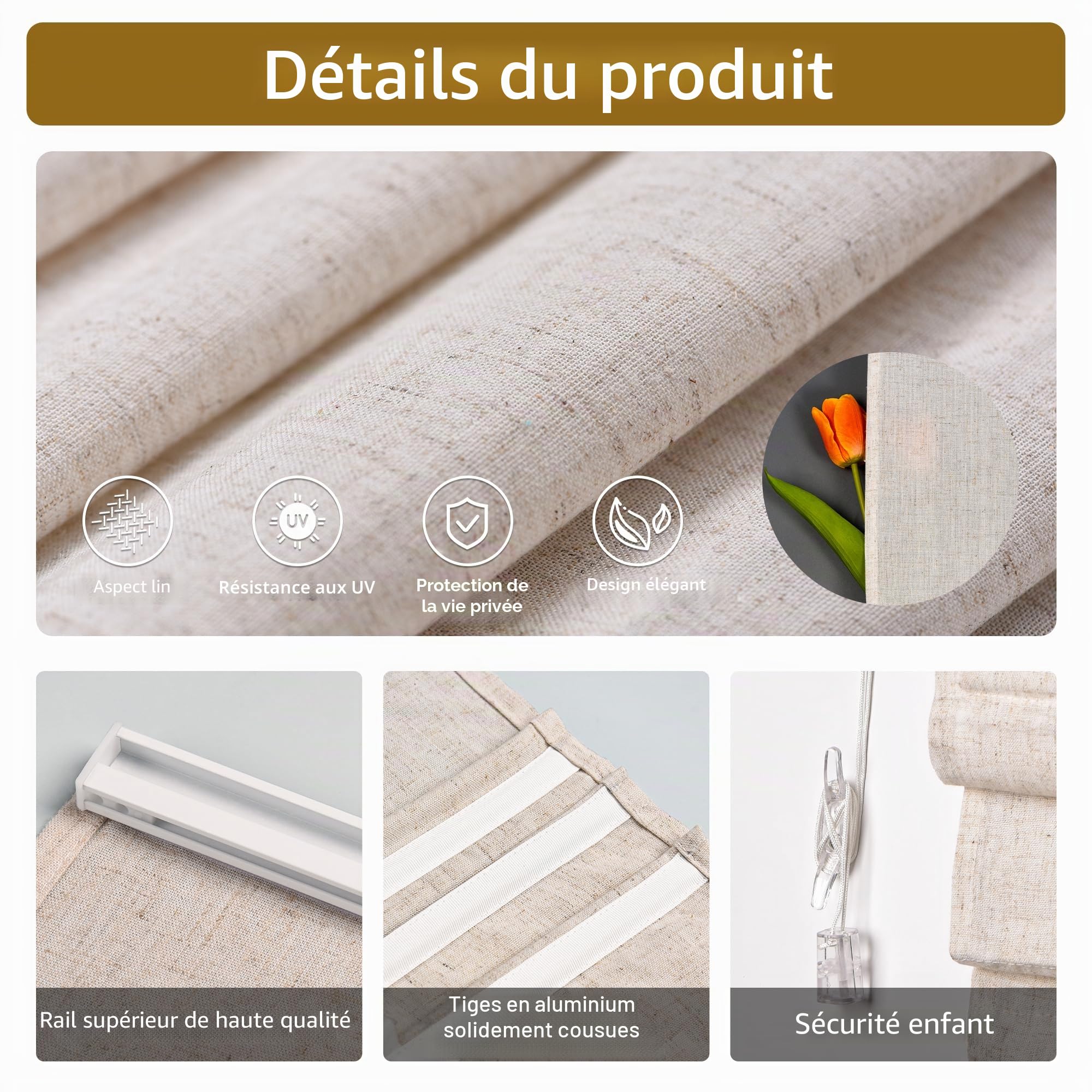 Victoria M. Ivora Store plissé à fixation sans perçage, avec rails en aluminium stables, avec cordon de tirage, pour fenêtres et portes, 60 x 130 cm, Ivoire mélangé