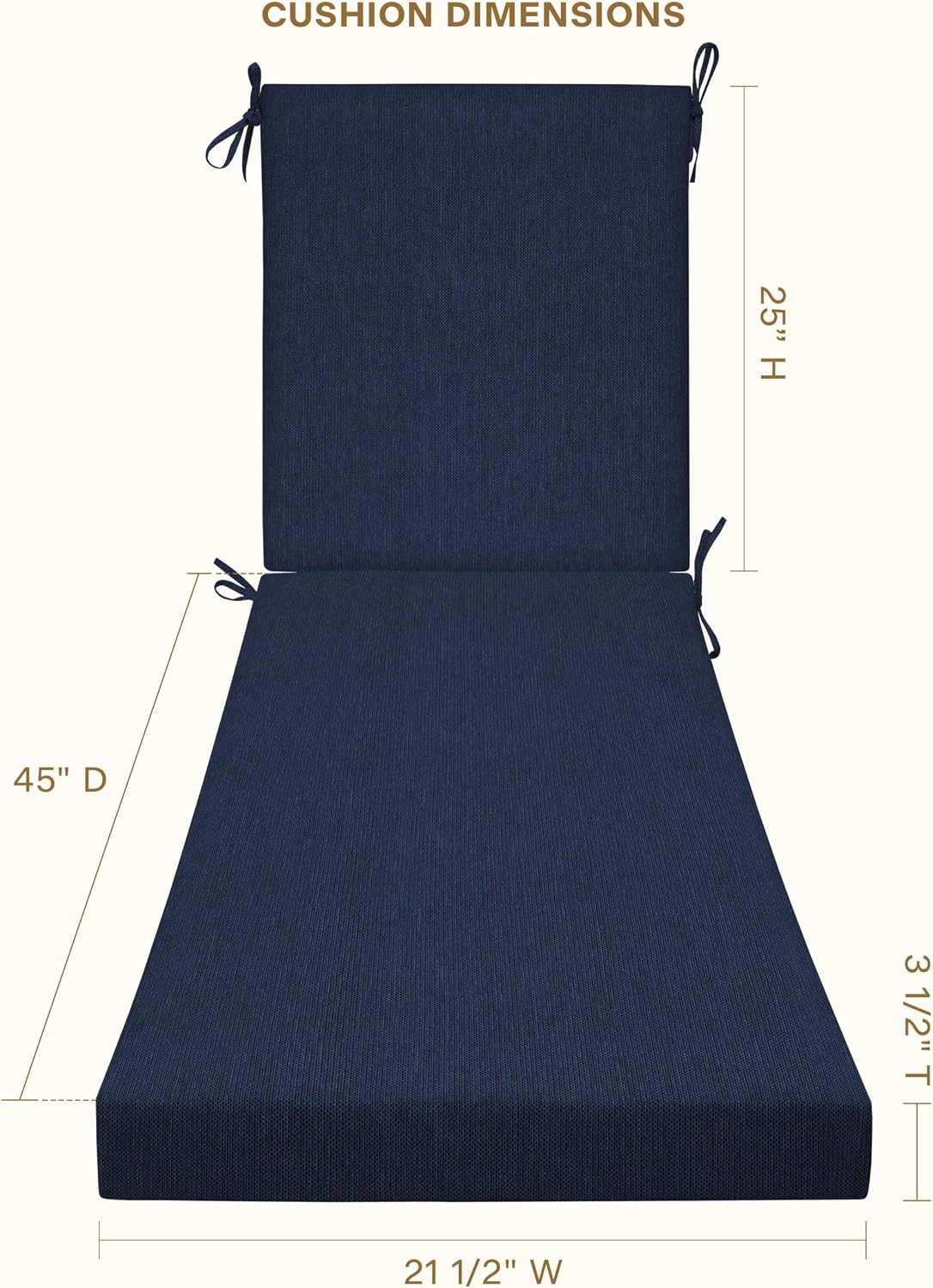 Honeycomb Outdoor Chaise Lounge Cushion for Patio Furniture, Water & Fade Resistant, Removable Cover, 21.5 x 70, Heritage Textured Solid Indigo Blue