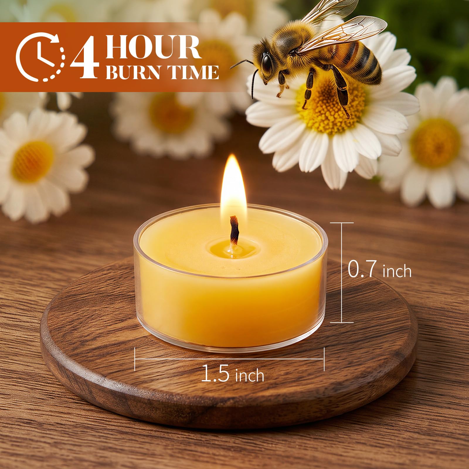 Ashlux Lot de 48 bougies chauffe-plat en cire d'abeille, 4 heures de