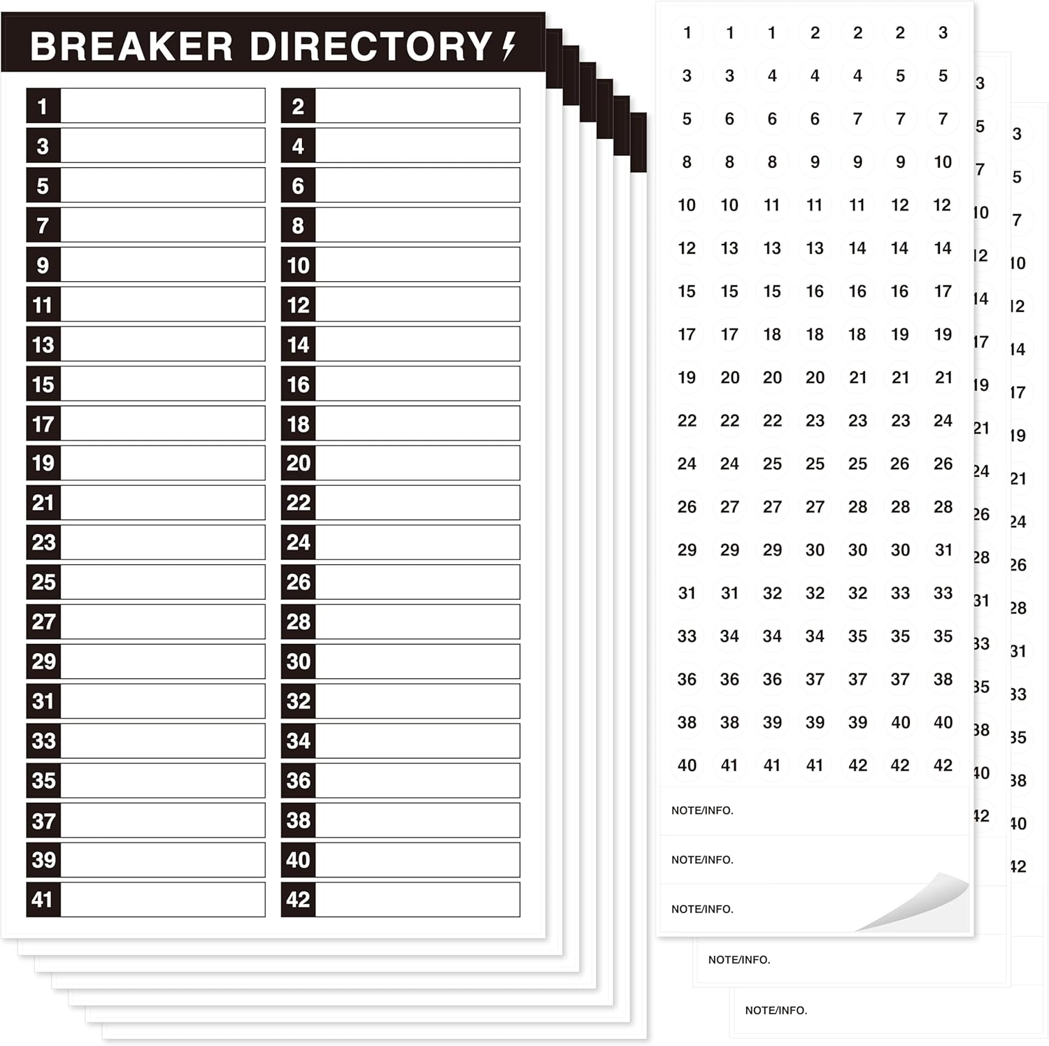 10 Sheet Breaker Panel Labels & 7 Breaker Catalog Stickers