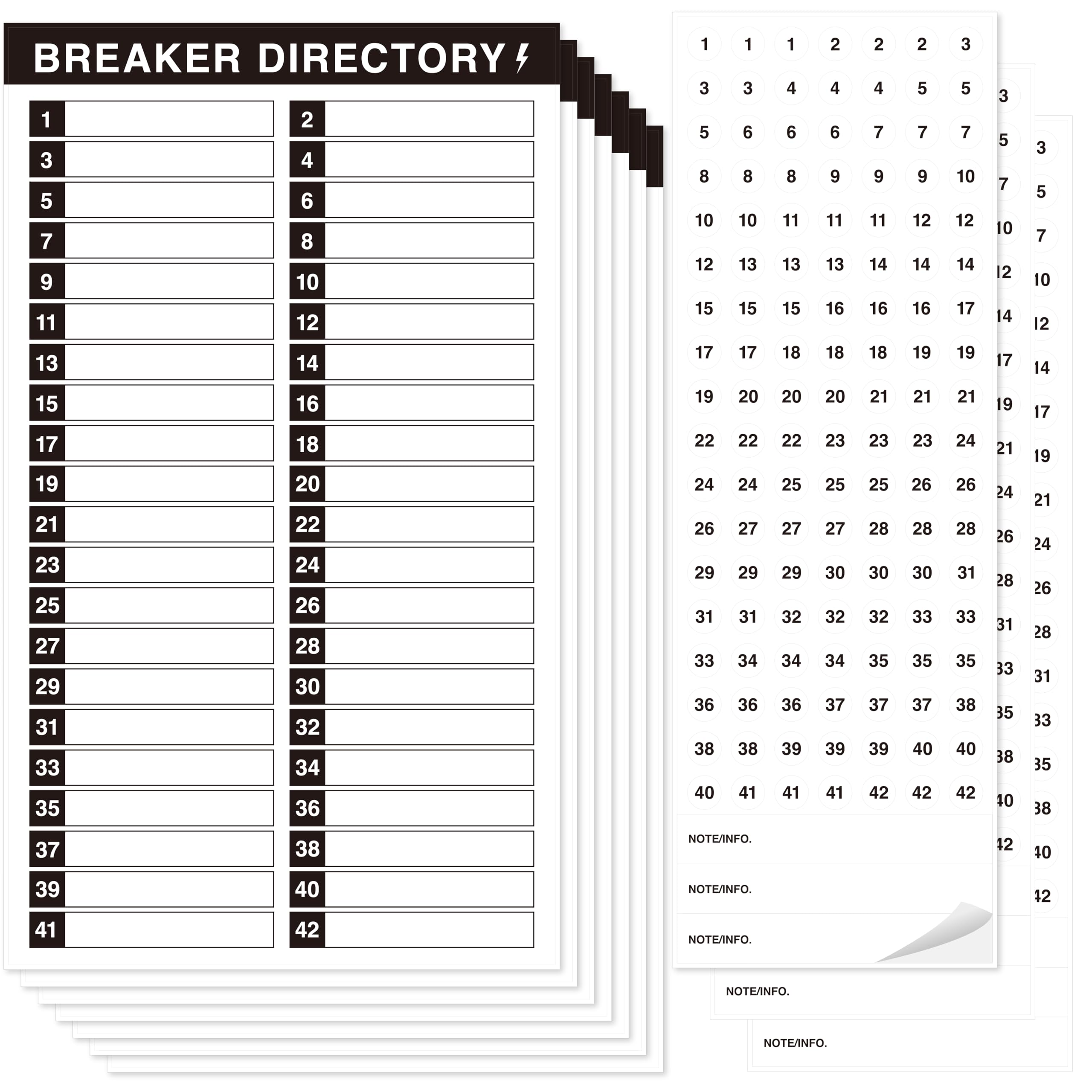 10 Sheets Breaker Panel Labels, 7 Breaker Catalog Stickers & 3 Number Stickers, Waterproof Durable Self-Adhesive Electrical Stickers (Black)