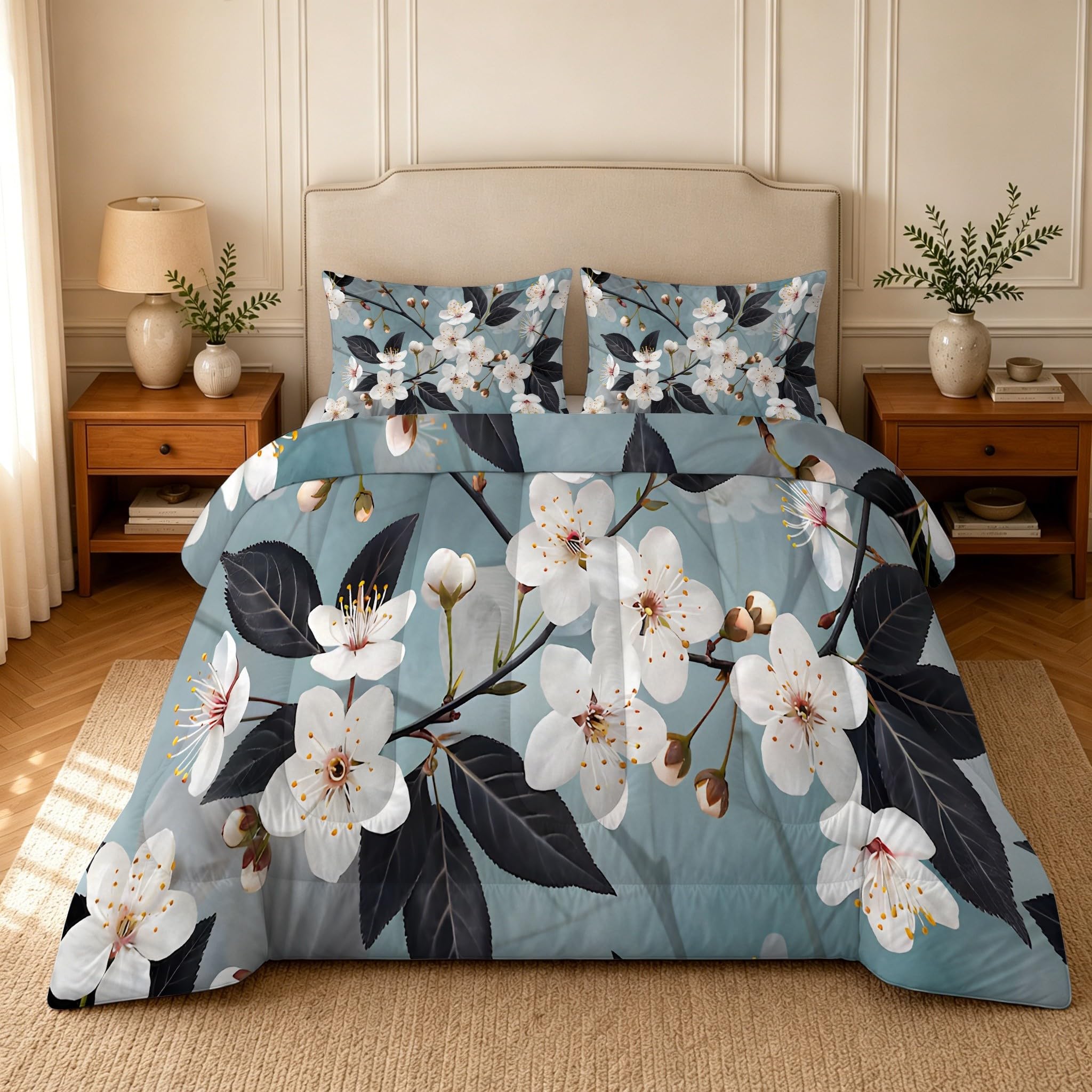 Couette 140x200 Enfant Sans Housse Imprimée Fleurs de Cerisie 4 Saisons
