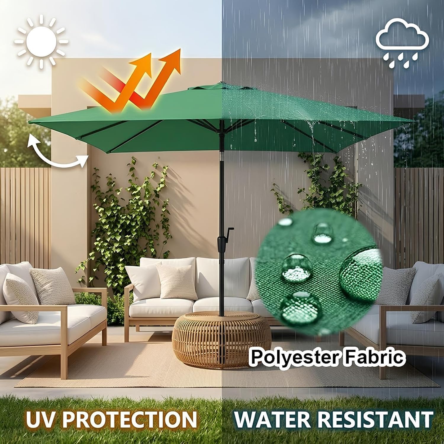 Copertura Di Ricambio Per Ombrellone Da Giardino Esterno | Telo Di Ricambio Per Ombrellone Rettangolare 4/6/8 Stecche, UV50+ Esterni Da Giardino Telo Di Ricambio Per Ombrellone