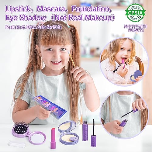 Miniatura 7 de Monedero para niña pequeña con accesorios, juego de mi primer bolso, juego de maquillaje, diario, máscara de ojos, cartera, juguete, llaves, lentes