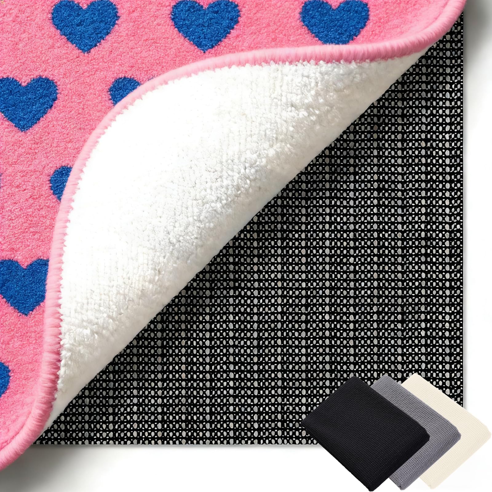 Rutschmatte Teppich 220 x 220 cm Waschbare, Wiederverwendbare, Hält Ecken Flach, Zuschneidbar, Antirutschunterlage für Teppich Universell Einsetzbar für Alle Böden, Schwarz