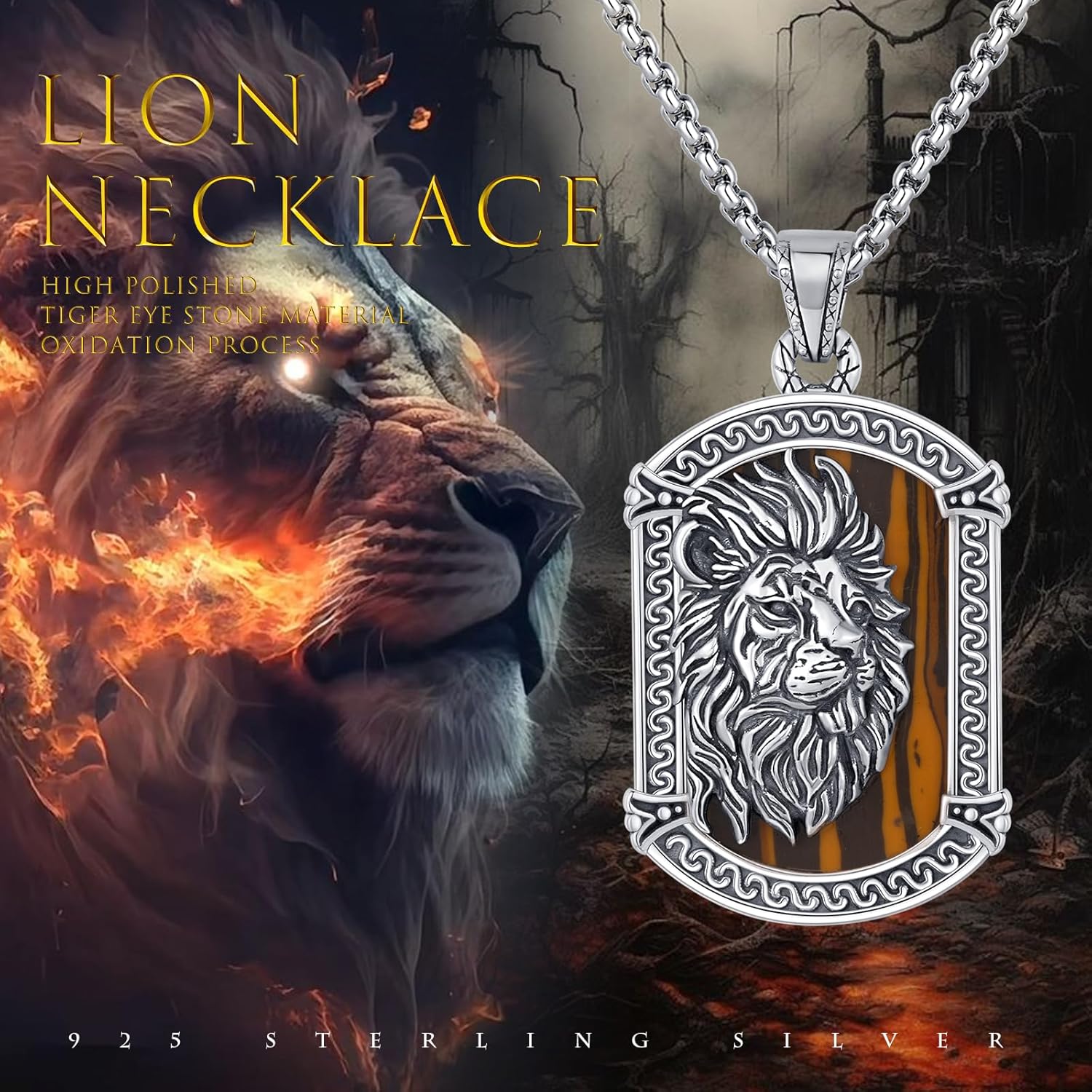 Lion/Tiger Pendant Necklace for Men Women 925 Sterling Silver Lion Necklace Gothic Punk Rock Pendant Protection Jewelry Gift for Men - Image 5