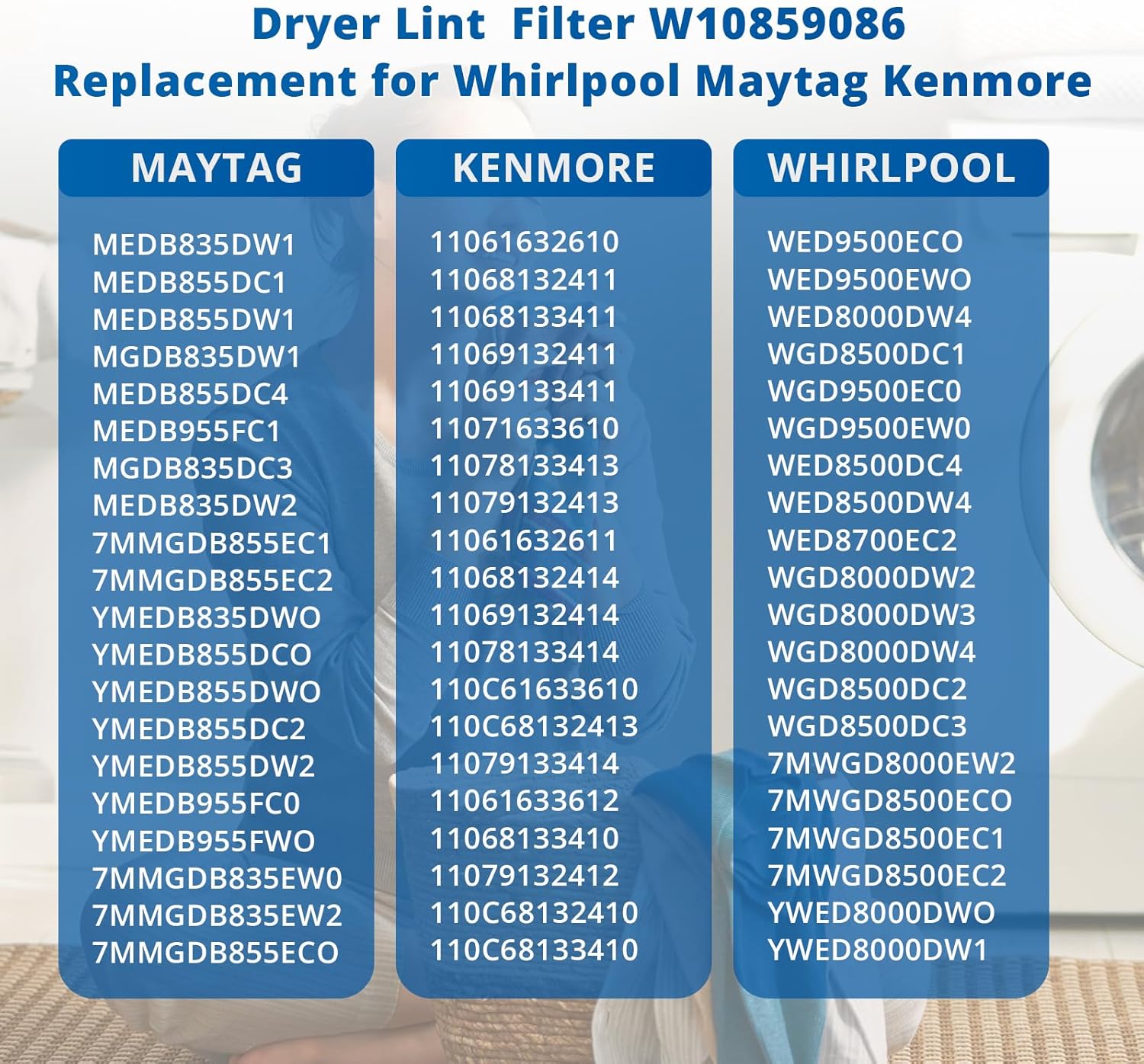 W10859086 Dryer Lint Screen Filter with Dryer Lint Brush Replacement for Whirlpool Maytag Kenmore Dryer Replaces 4378144 W10608811 W10701353 AP5999318 PS11731421 EAP11731421 MEDB835DW4 MEDB835DW3