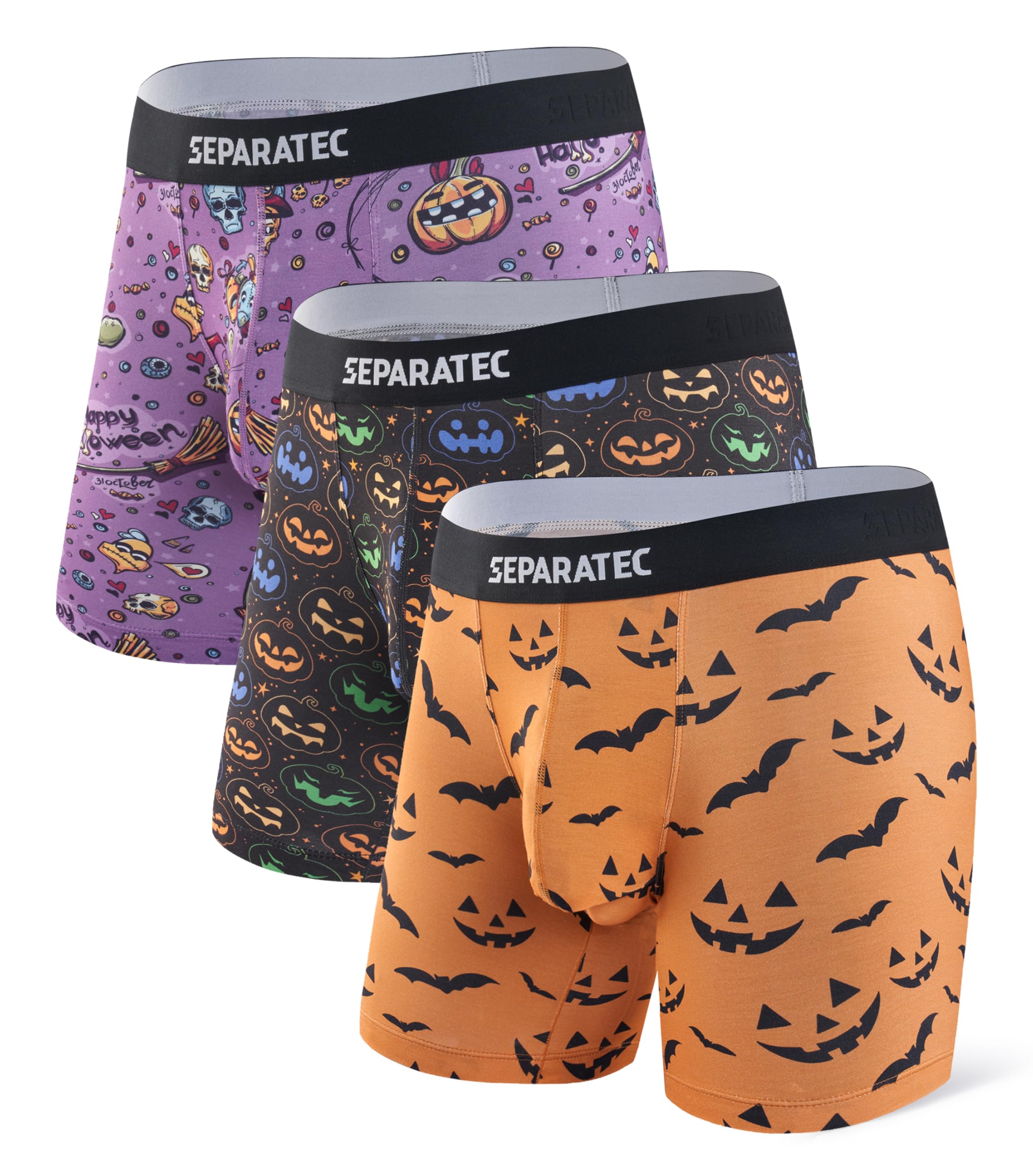 Separatec Men's Dual Pouch Underwear Breathable Soft Bamboo Rayon Printing Boxer Briefs 3 Pack