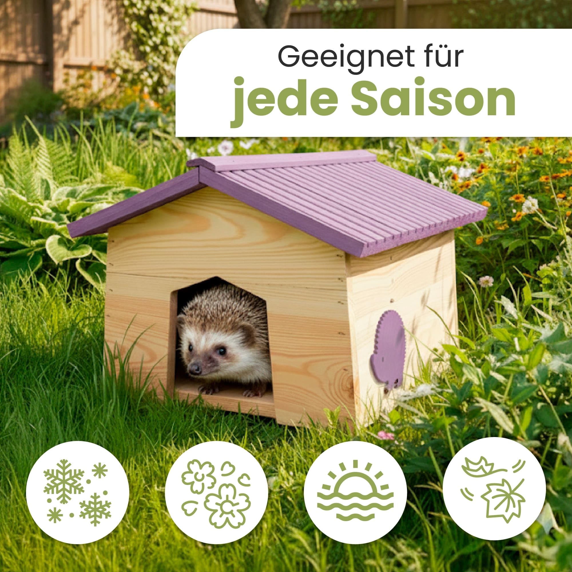 PATKAR Igelhaus Winterfest mit Boden - Premium Igelfutterhaus (Made in Europe) - Labyrintheingang gegen Fressfeinde - Futterhaus Hochwertige Igelhäuser Igel Haus Igelhotel - HxBxT: 28x38x44 cm