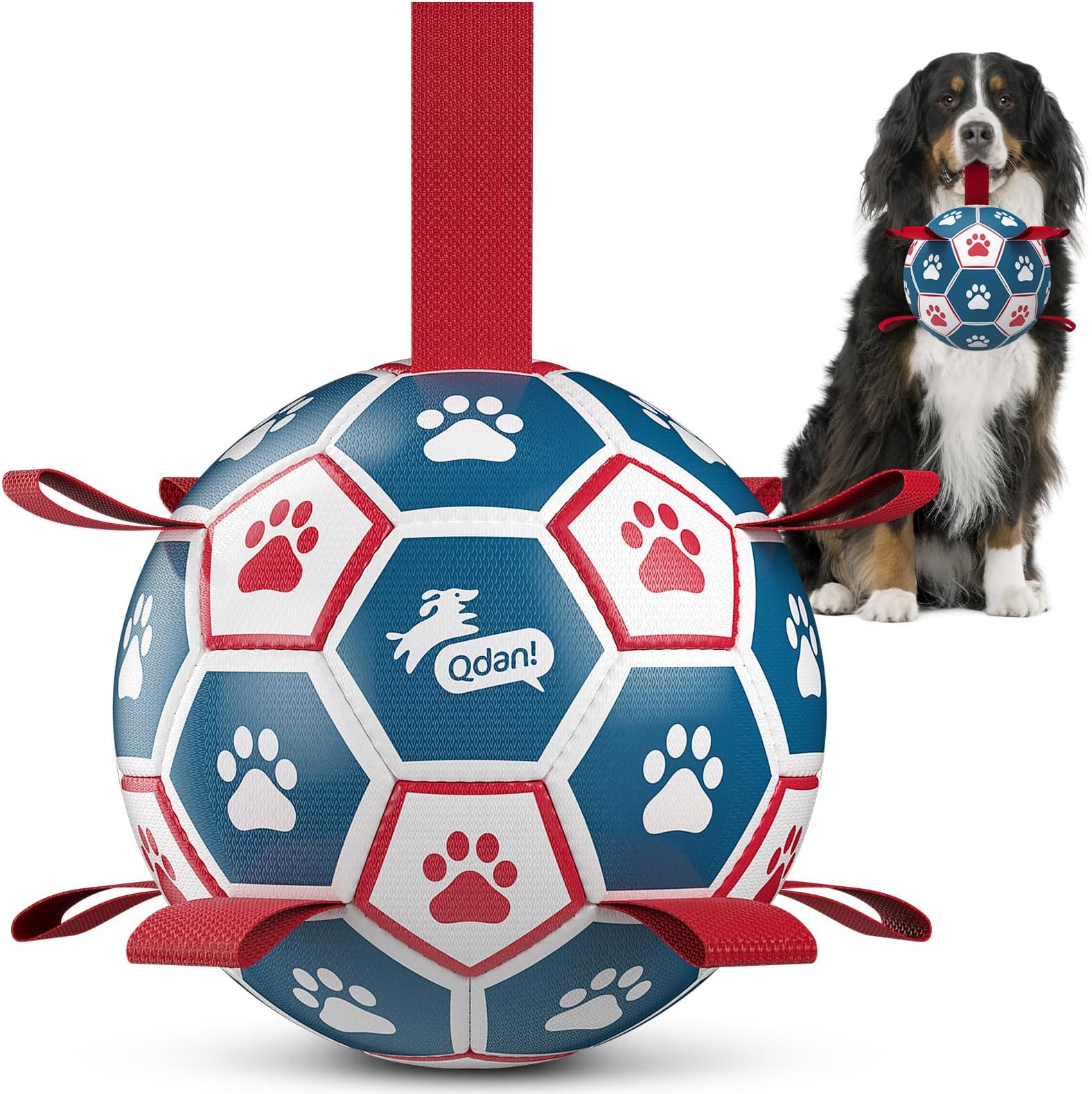 Extra Large Soccer Ball with Straps, Interactive Dog Toys for Tug of War, Puppy Birthday & Water Toy, Large Dog Balls - Blue & Red (9 Inch)