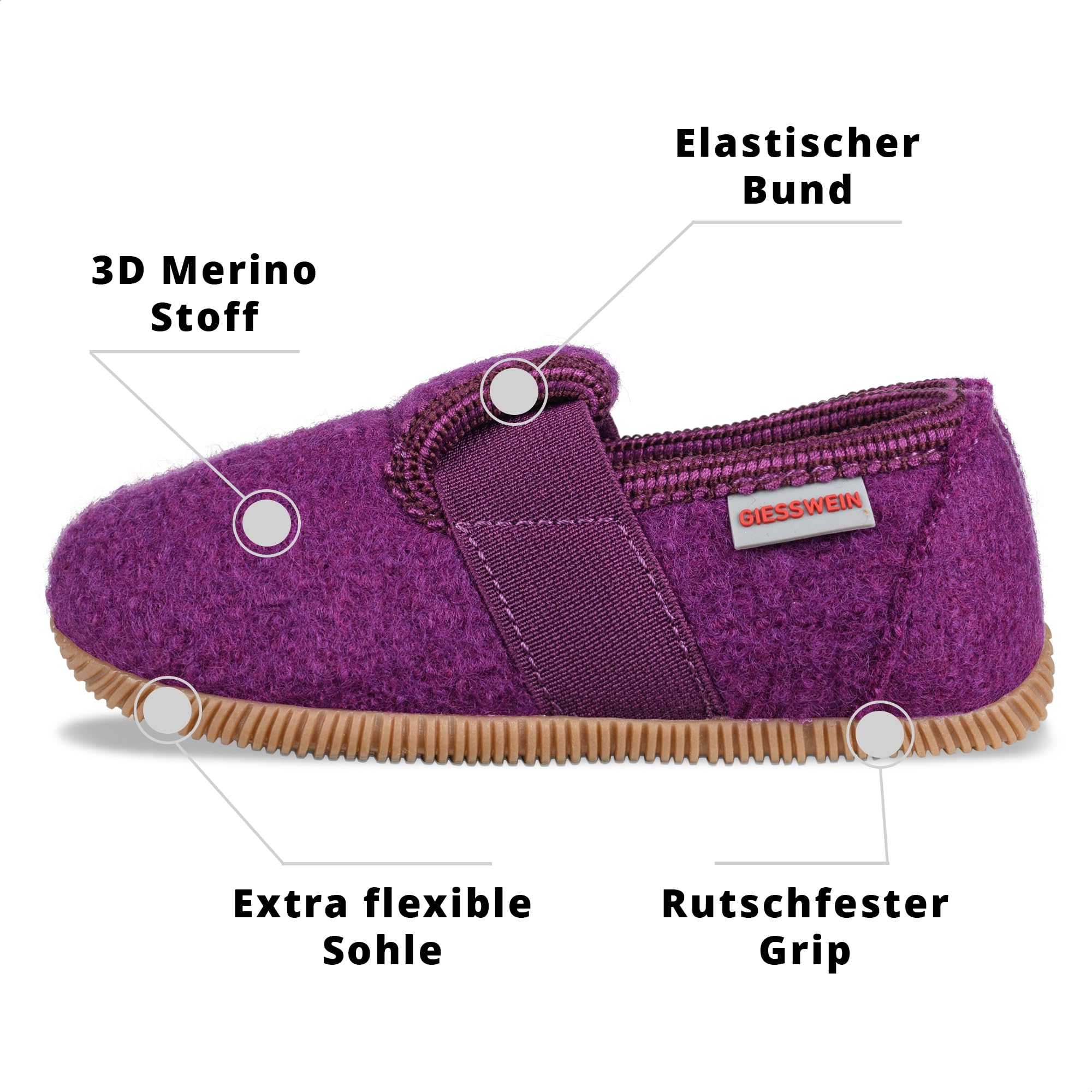 Giesswein Pantoufles Weidach - Chaussons en Feutre Chauds pour Filles et garçons, Chaussons antidérapants à lanière élastique