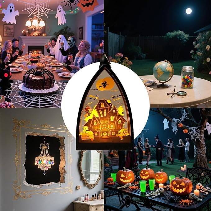 Generic Christmas Lantern Decorations - Halloween Lantern Decorations | Tabletop Skeleton Pumpkin Castle Lantern | Lamp Decorations Centerpieces For Patio Backyard Garden Porch Indoor Camping Outdoor photo 3