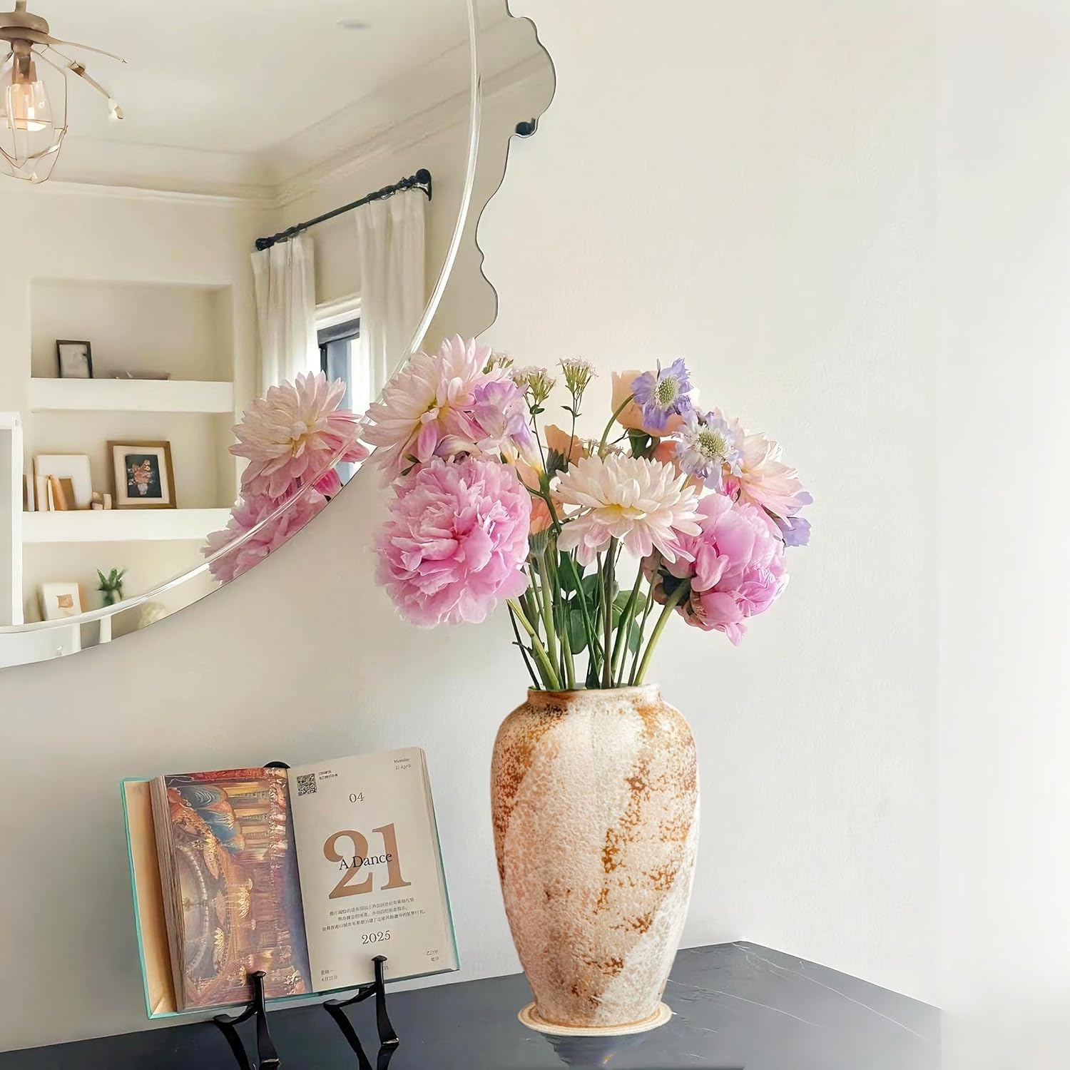 Rustic Ceramic 9.5 in Vase, Ceramic Vase for Home Decor, Living Room Decoration, Shelf Decor, Mantel, Dinner Table Office Decorations Flower - Image 3