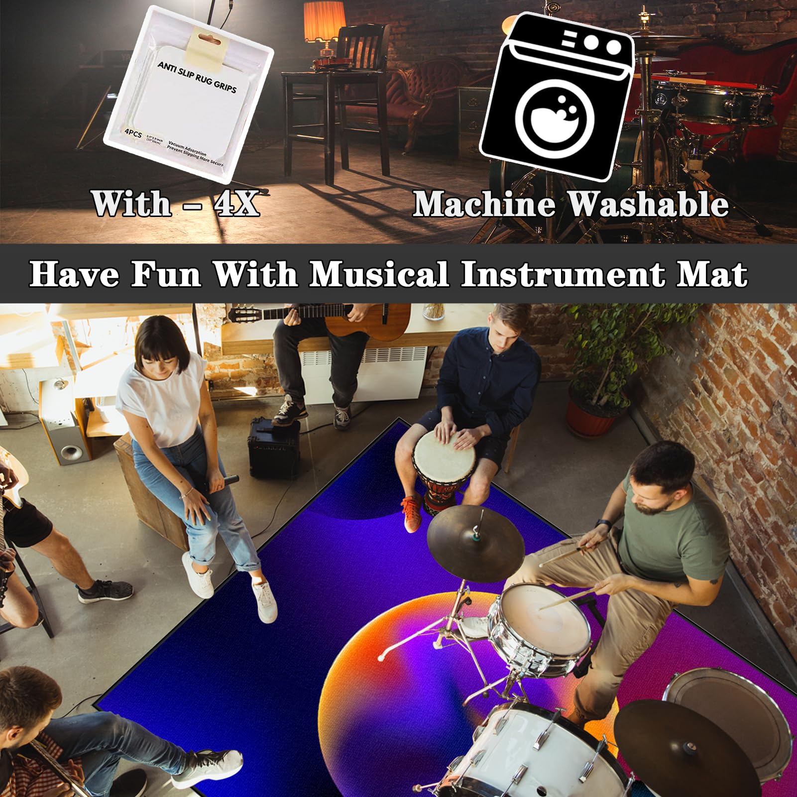 Tappeto Professionale per Batteria e Strumenti a Percussione Elettronici per Grancassa Rullante e Altri Strumenti 230 x 200 cm Tappeto per Batteria Insonorizzato Tappeti Rettangolari Antiscivolo