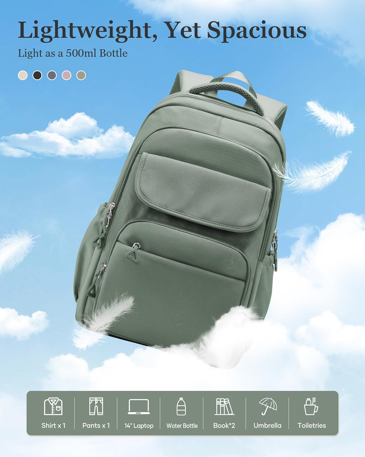 School Backpack for Women Men Cute Backpack for College Students Lightweight High School bag for Teens Girls Boys Waterproof Casual Daypacks Bookbag(Green) - Image 5