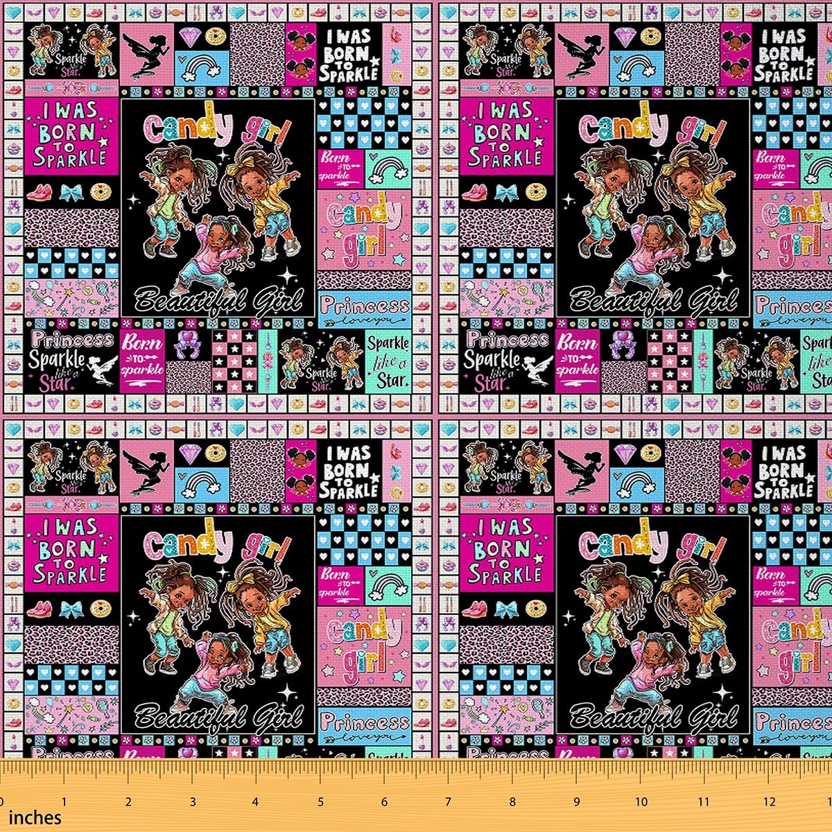 Loussiesd Schwarzes Mädchen Stoff 276x150cm Kinder African American Mädchen Patchwork Stoffe für Jungen Mädchen Dekor Schwarze Prinzessin Stoff Meterware für Stühle Nette Stoffpaket Dekor