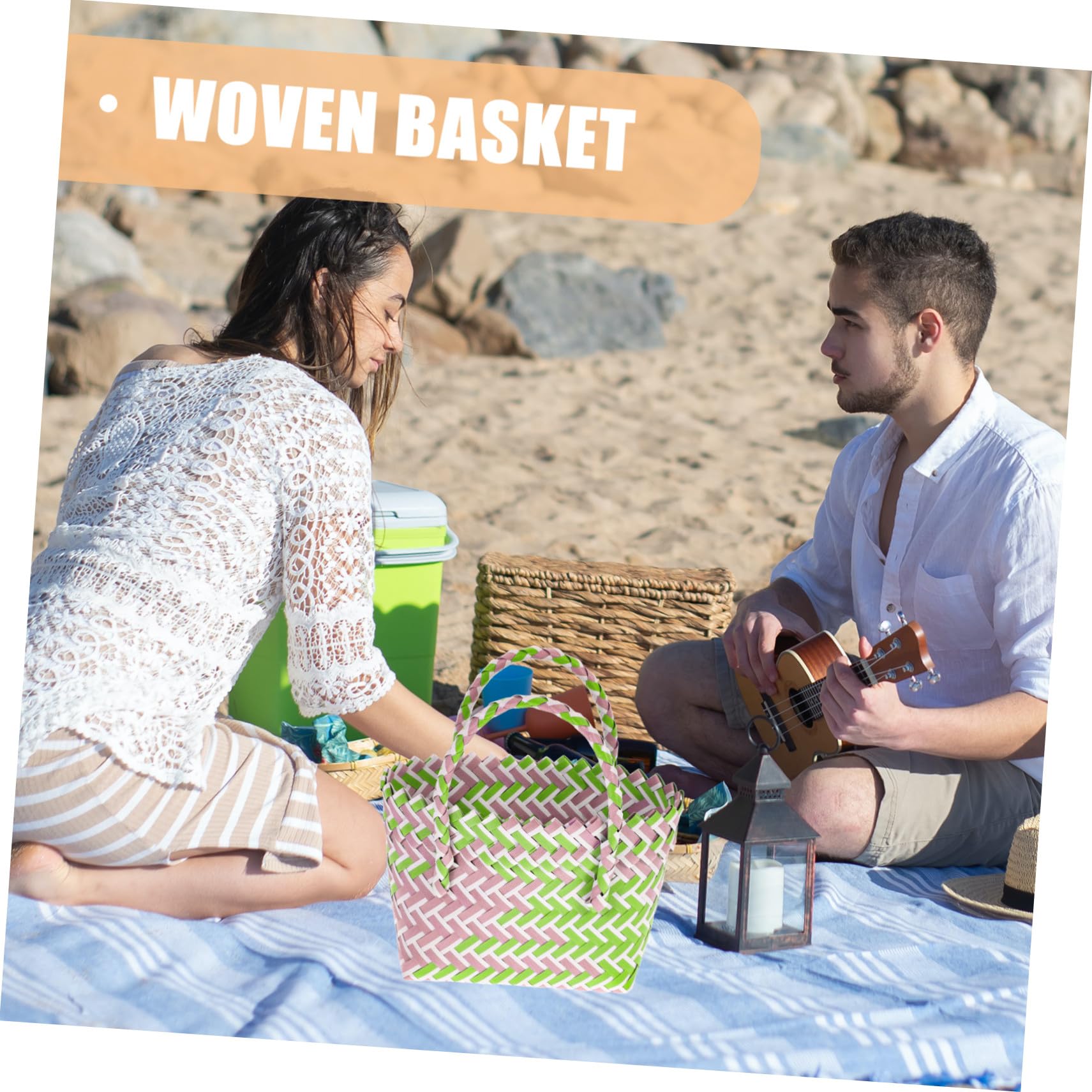 Toyvian Sommeratmosphäre mit Stilvollem Pvc Gewebtem Korb mit Henkel Leichter Wiederverwendbarer Einkaufskorb für Zuhause und Picknick Multifunktionaler Gemüsekorb