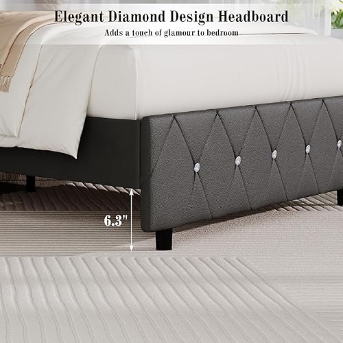Miniatura 71 de BarnFurin - Base de cama matrimonial con cabecera capitoné, plataforma tapizada con diseño de diamante, base de colchón, soporte de listones de