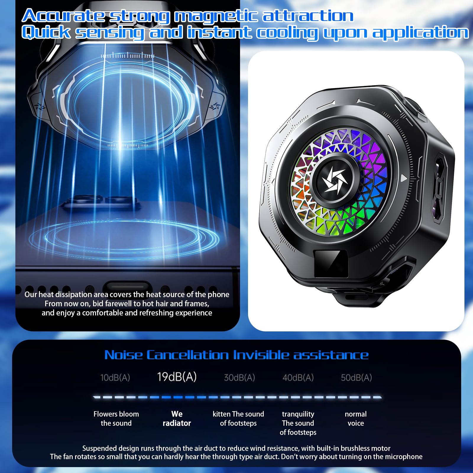 Ventilador para Movil, Enfriador para Celular con Iluminación RGB, Visualización De Temperatura En Tiempo Real, para Móviles, Tabletas E iPad