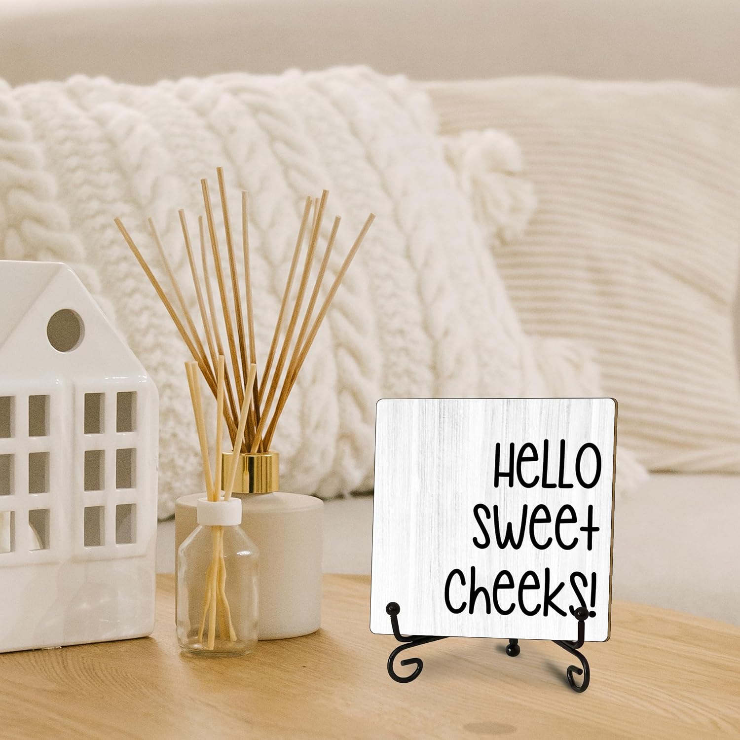 Funny Bathroom Wood Sign Hello Sweet Cheeks Bathroom Decor, Wooden Block Sign for Shelf, Toilet, Restroom, Home, Table Top, Desk Decor - Rustic Farmhouse Style - A55 image 5
