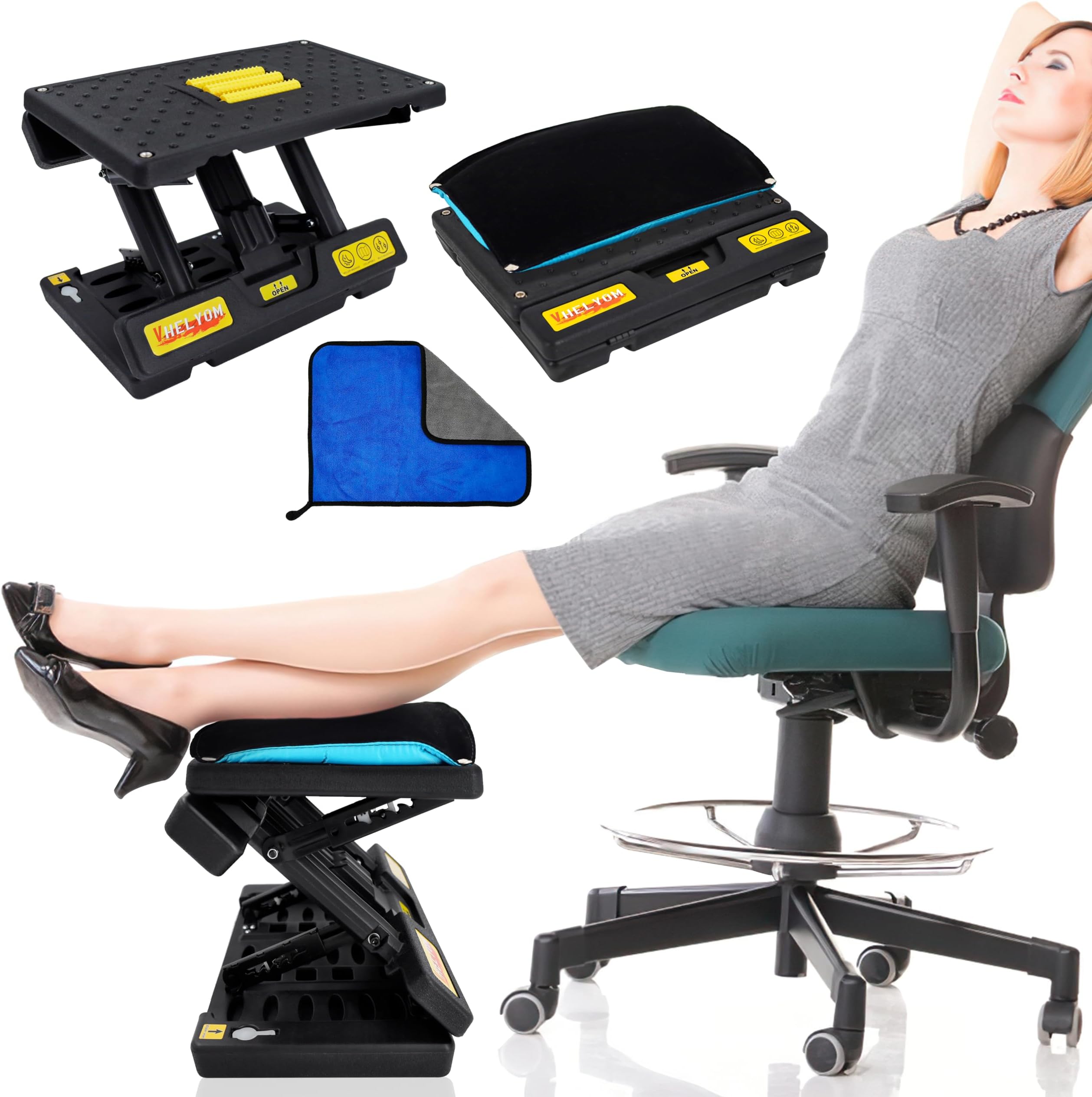 Homesprit Adjustable Footrest with Removable Soft Foot Rest Pad MaxLoad 140Lbs with