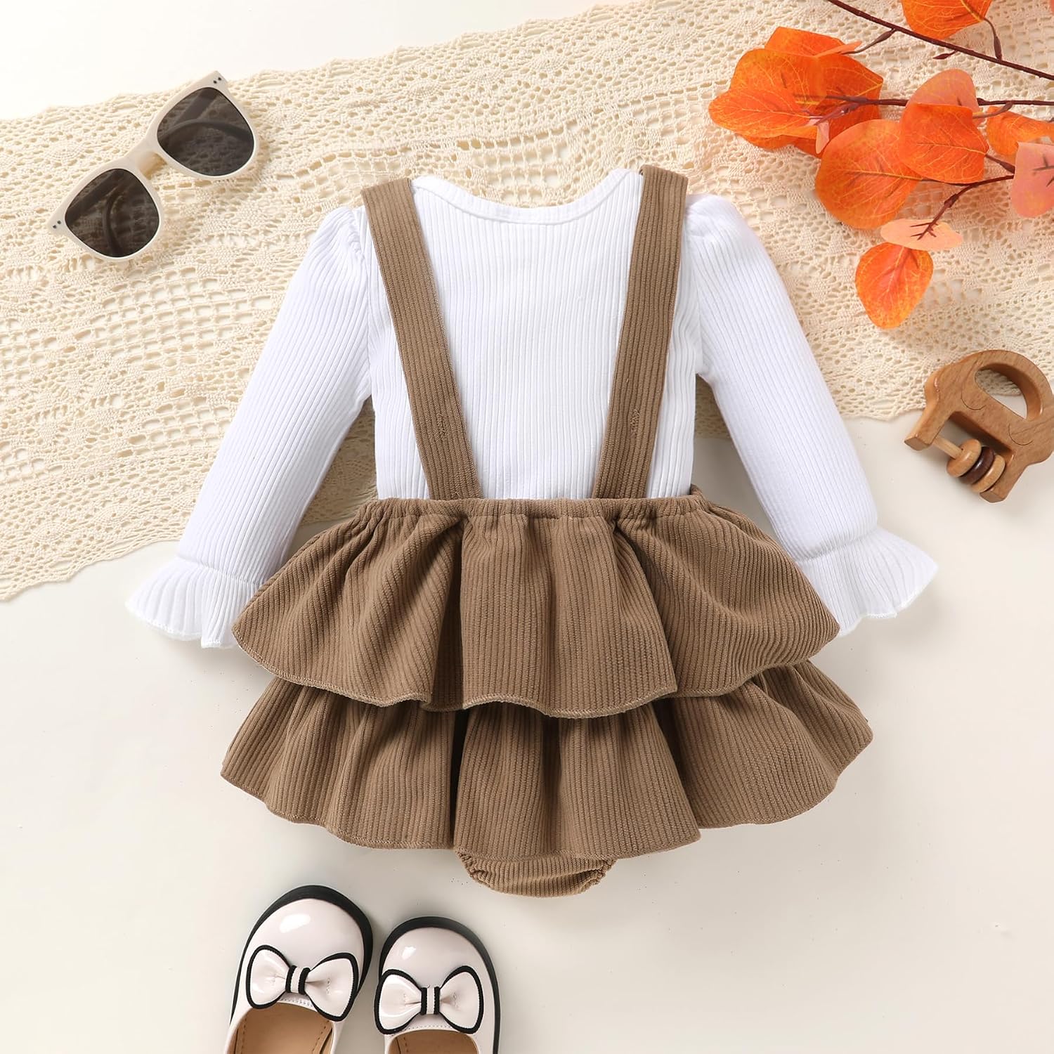 YOUNGER TREE Newborn Baby Girl Fall Winter Outfits Long Sleeve Romper Corduroy Overall Dress Infant Skirt Clothes Sets