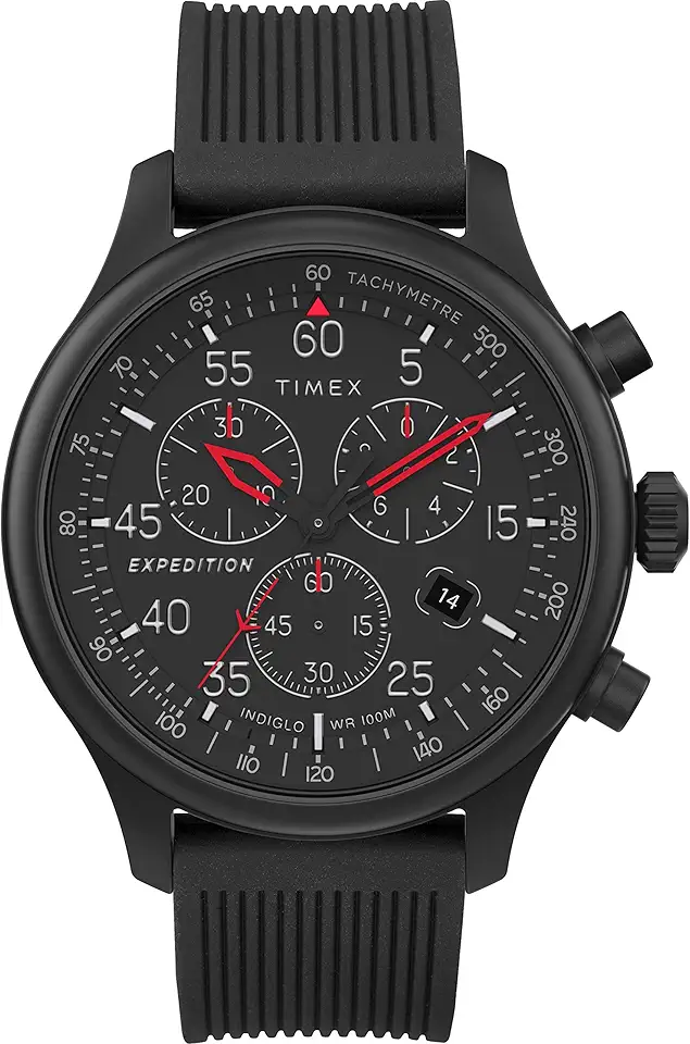 Relógio masculino Expedition Field Chrono de 43 mm - pulseira marrom, mostrador preto, caixa prateada