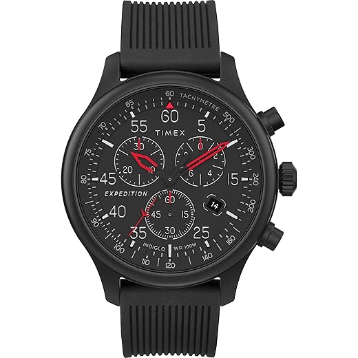 Timex Relógio masculino Expedition Field Chrono de 43 mm - pulseira marrom, mostrador preto, caixa prateada