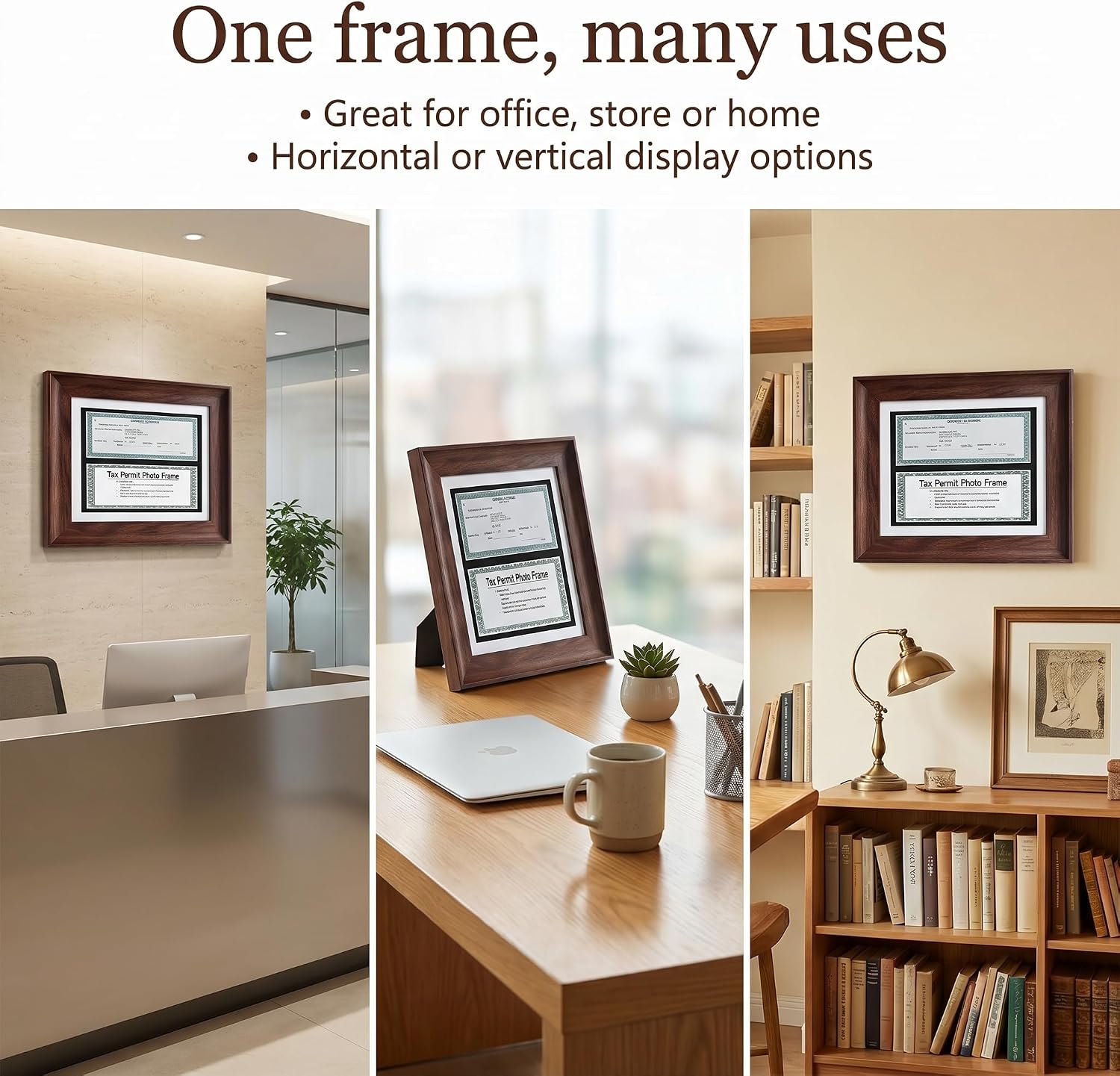Double Business License Frame,11.4X13.8 ''Cosmetology License Frame,3 x 8.5''Professional License with mat /4x9 documents (without mat),Wall Display and Tabletop,walnut color,1 pack.