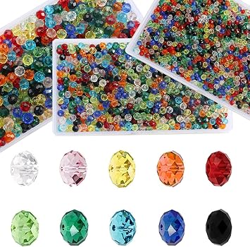 DAHI 850pcs Briolette Crystal Glass Beads Glass Crystal Bead Colorful Faceted Rondelle Bead 6mm Assorted Colorful Craft BeadsBulk Loose Beads for Jewelry Making 6mm