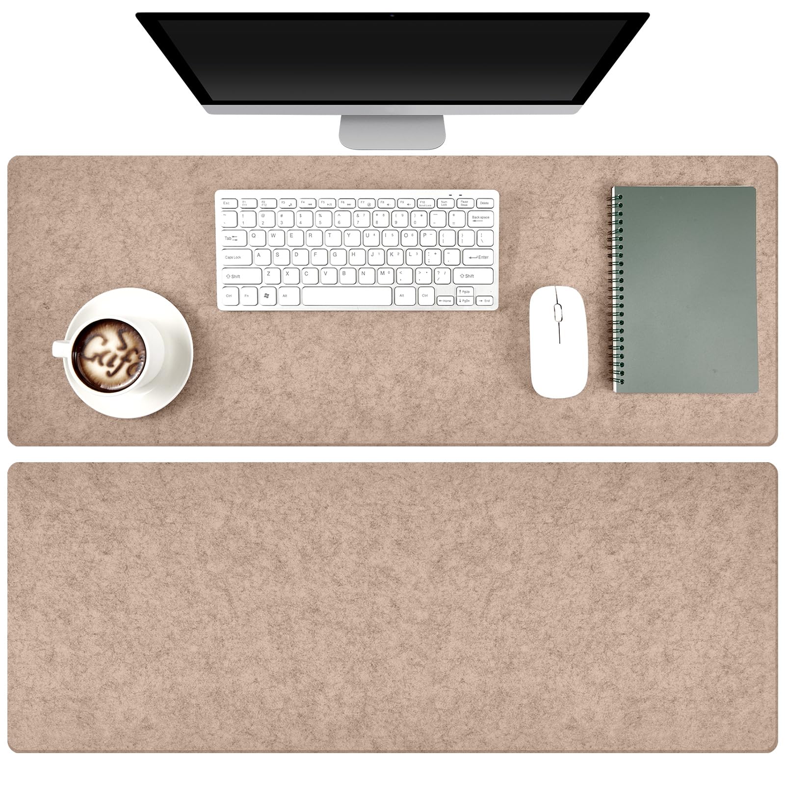 2 Tappetini da Scrivania in Feltro 80 x 30 cm Proteggi Sottomano Antiscivolo Grande Tappeto Protettivo Minimalista Desk Pad per Computer Tastiera Mouse Laptop Ufficio Studio(Cachi)