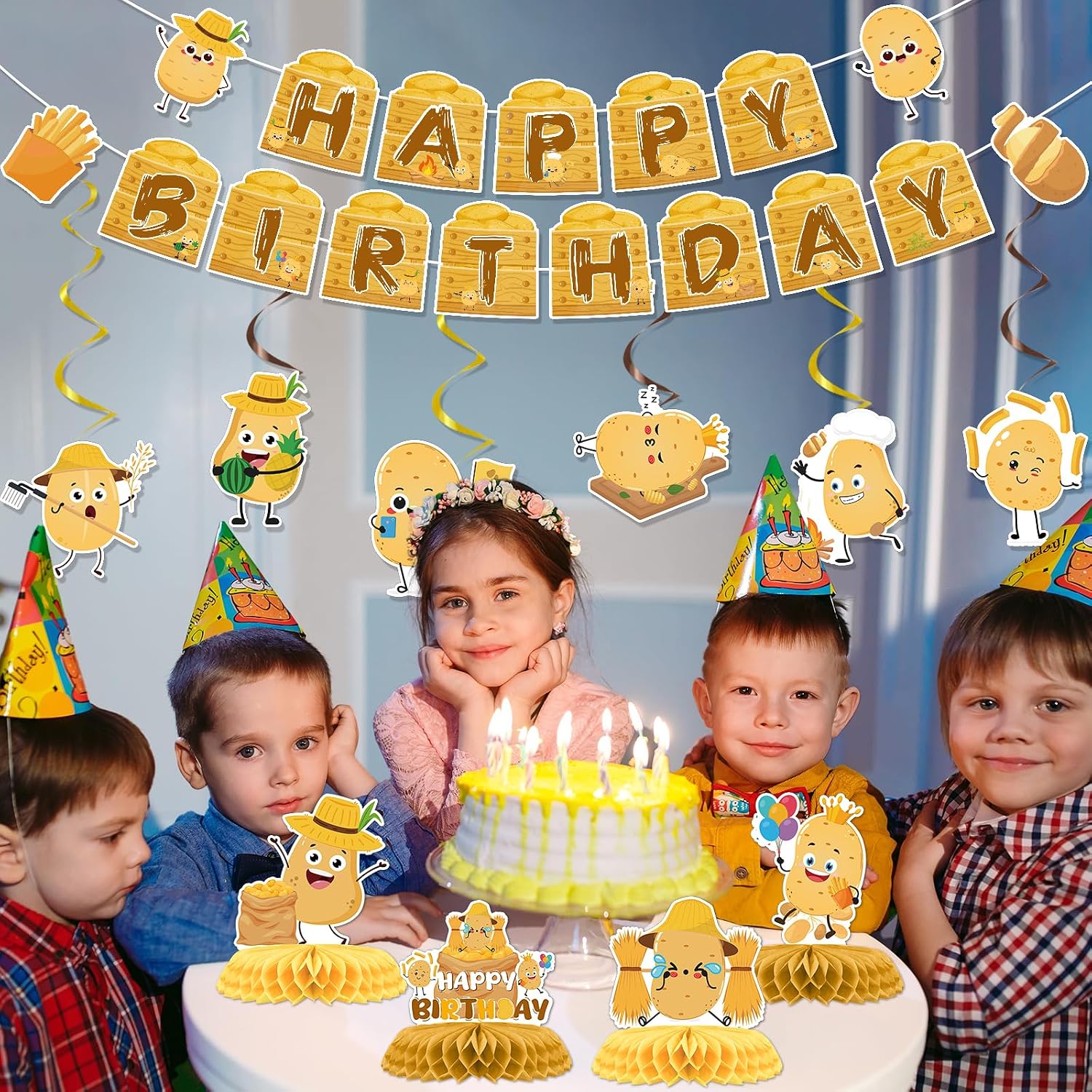 Potato Birthday Party Banners Swirls Honeycomb Decorations 12PCS image 4