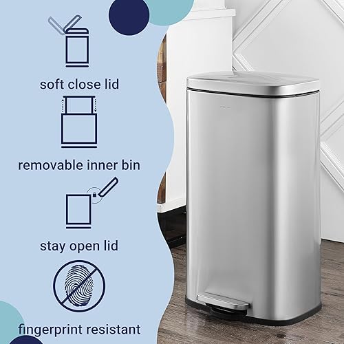 Miniatura 4 de happimess HPM1011A Curtis - Bote de basura con pedal de apertura de 8 galones con tapa de cierre suave, moderno, minimalista, a prueba de huellas