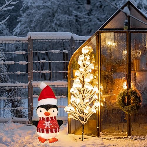 Miniatura 2 de Decoraciones navideñas iluminadas de pingüino, pingüino con sombrero de Navidad iluminado al aire libre, exhibiciones navideñas iluminadas, regalo
