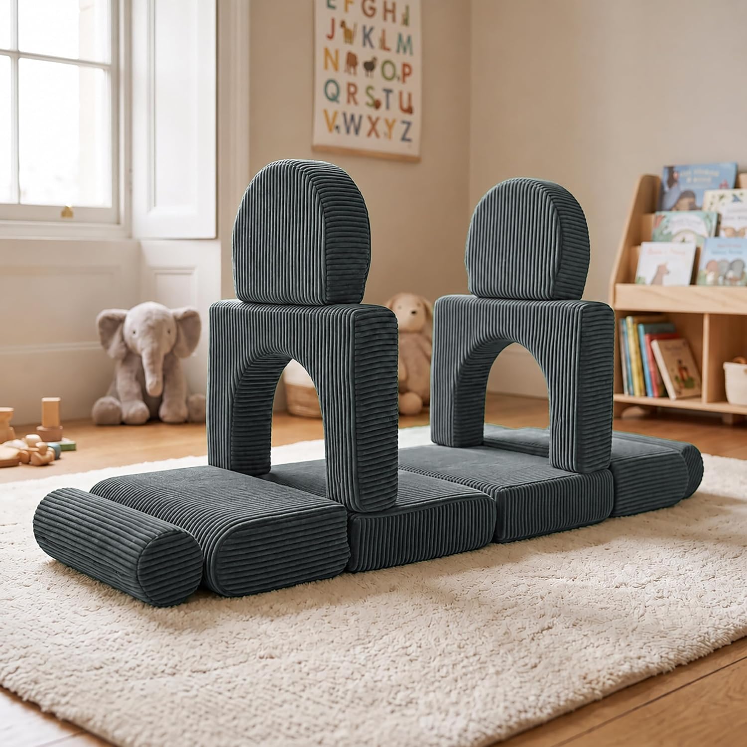 Relaxdays Children's Play Sofa Modular 10-Piece Soft Building Blocks Grey