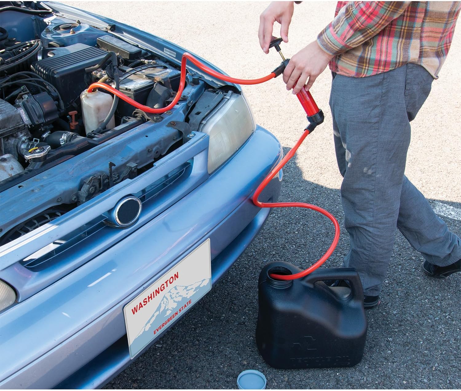 Performance Tool W1145 Multi-Use Transfer Pump, Includes Two Flexible Siphon Hoses, Two Air Hoses, Tire Attachment, Red