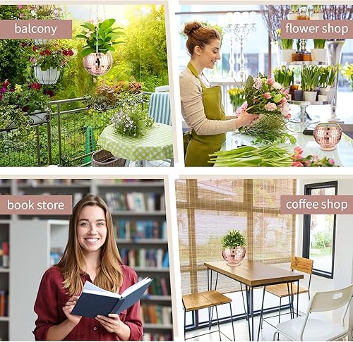 Miniatura 6 de 6 macetas de bola de discoteca de 4 pulgadas con espejo, maceta colgante bohemia con cadena y anillos de madera para plantas de interior y exterior,
