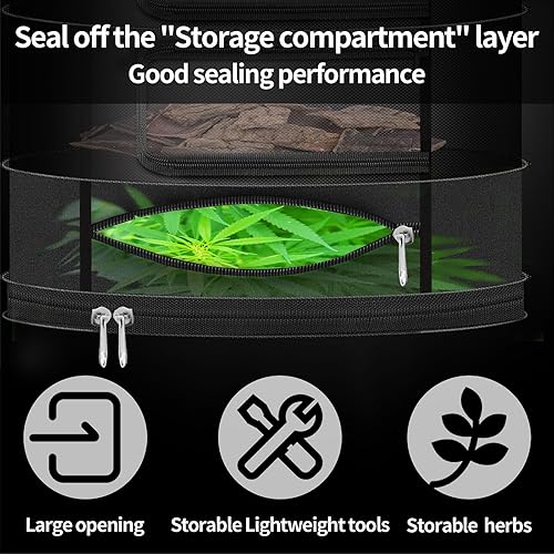 Miniatura 6 de Rejilla de malla para colgar hierbas, estante de secado de plantas mediano de 2+1 capa con cremallera tipo puerta y compartimento de almacenamiento