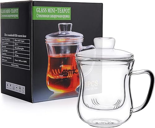 Miniatura 6 de CNGLASS Taza infusora de té de vidrio borosilicato de 10 onzas con tapa, transparente, moderna, reutilizable, resistente al calor, sin BPA, apta