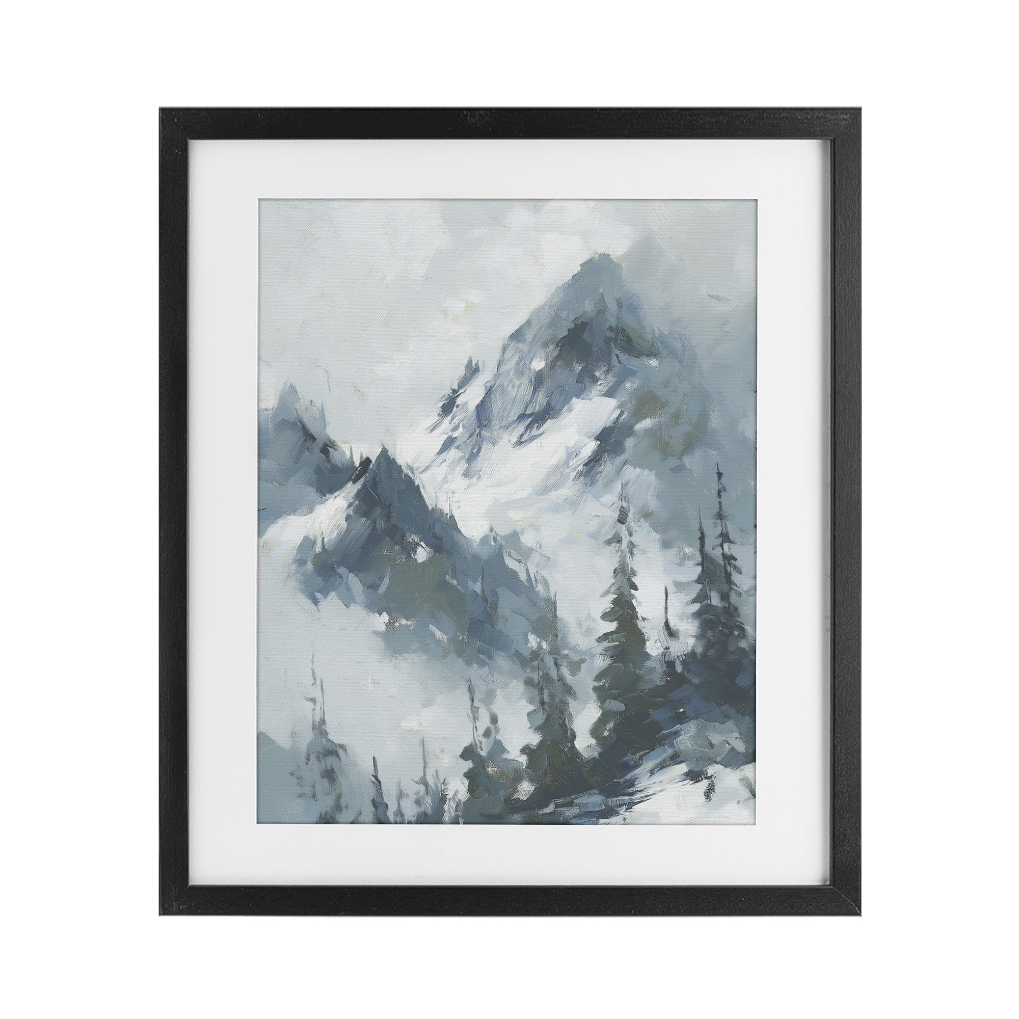 Stupell Industries Midnight Black (Textured) 'Frozen Majesty Mountains'| Framed Print Under Glass