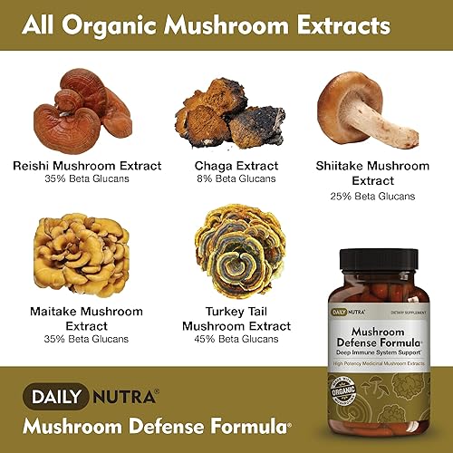 Miniatura 3 de DailyNutra Fórmula de defensa de hongos - Suplemento de apoyo inmunológico Hongos orgánicos, agua caliente extraída - Reishi, Chaga, Maitake,