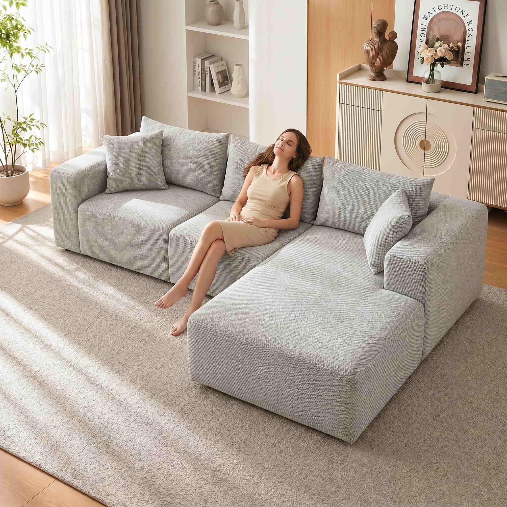 Garvee Modulares Sektionalsofa 274 cm, Wolkencouch mit Rechter Chaiselongue, Komprimiertes L-förmiges Sofa für Wohnzimmer, Boneless Couch Design, Keine Montage erforderlich, Beige