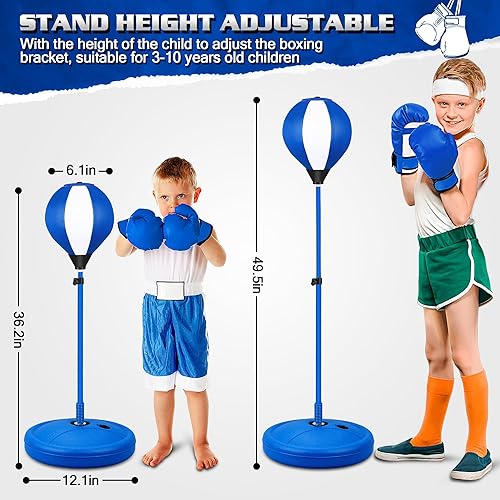 Miniatura 2 de Saco de boxeo para niños de 3, 4, 5, 6, 7, 8 años en adelante, juego de bolsa de boxeo con guantes de boxeo, saco de boxeo ajustable en altura,
