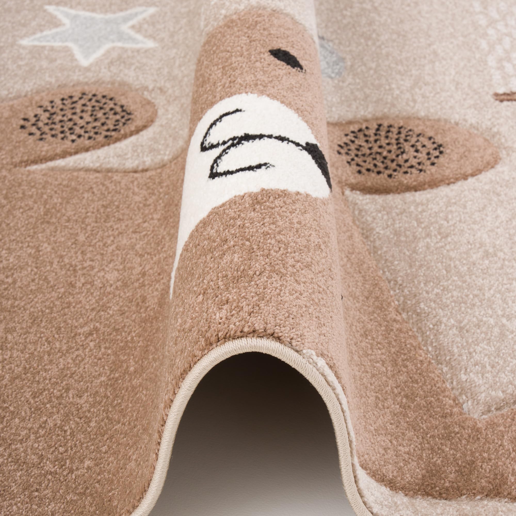 Pergamon Tapis Enfant Grsi Beige Maui Kids Renard et Ours, Tapis à Poils Courts pour Chambre d'enfant, Disponible en 5 Tailles