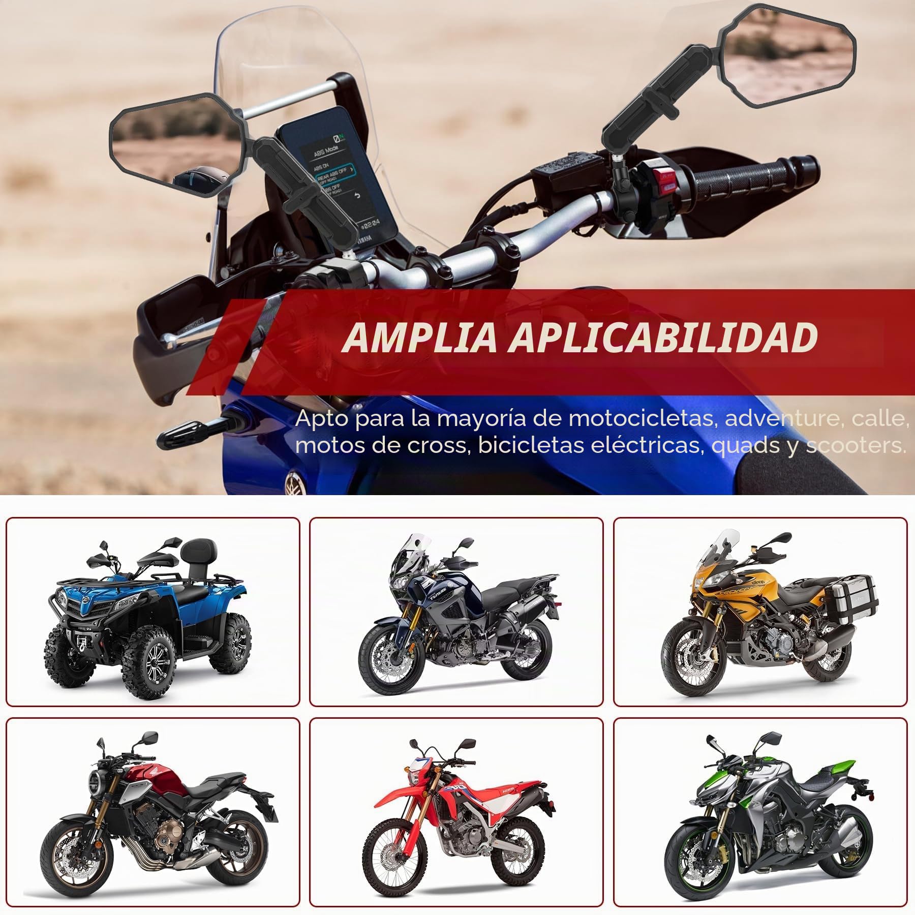 Heart Horse E24 Espejos Retrovisores Moto Homologados, Universal Espejo Retrovisores Moto con Tornillos de 8 mm y 10 mm, Plegable Espejo Moto Lateral para ATV Scooters Aventure Street Bike