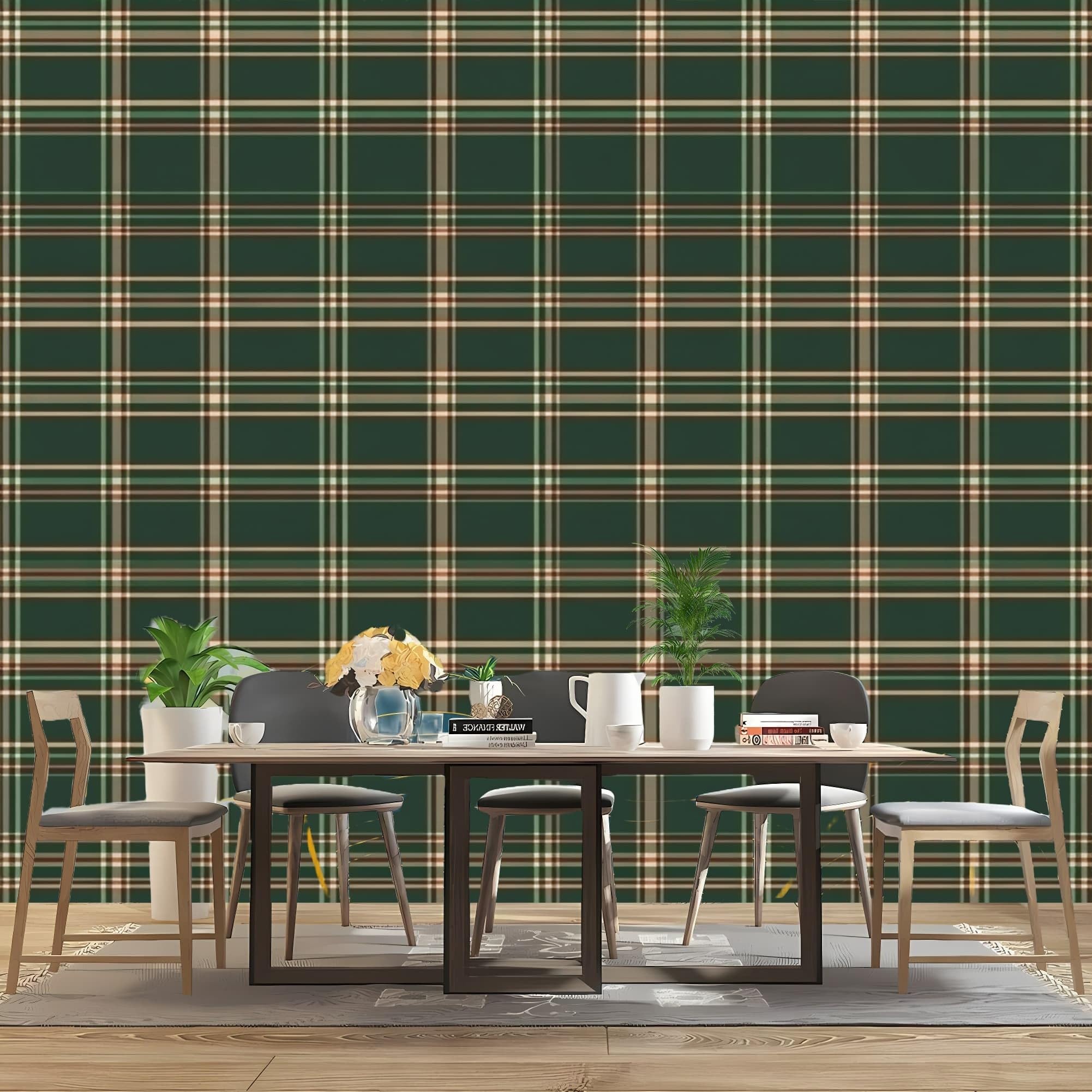 Carta da parati 300x210 cm Classico Motivo Tartan Scozzese Fotomurali in TNT Murale alla moda Decorazione da Muro Verde Poster Gigante Design Carta per pareti Camera da Letto