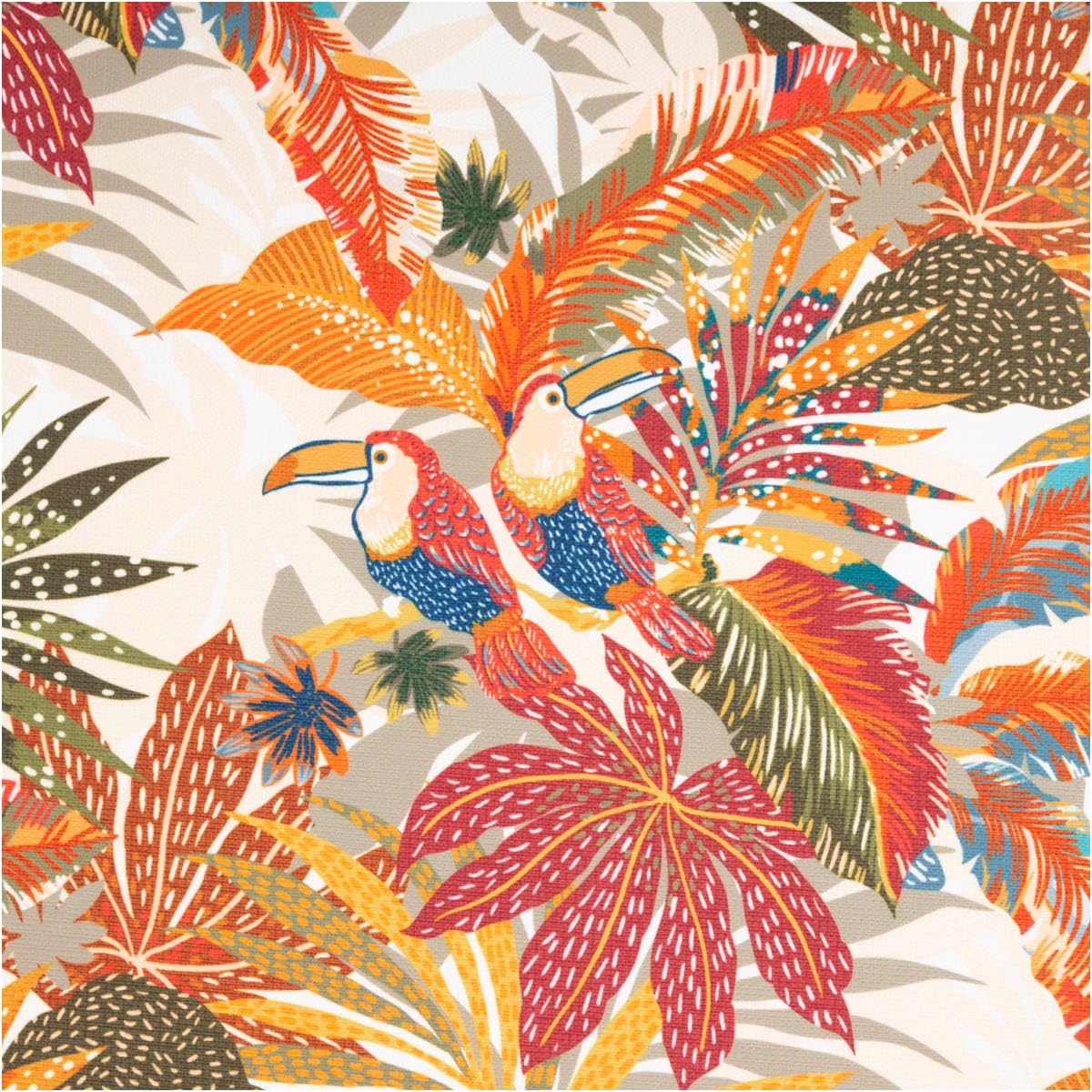 Outdoor Fabric UPF 50+ Padding Water-Repellent Leaves Birds Colourful 1.50 m Width Sold by the Metre Ideal for Sewing & DIY (150 cm Width)