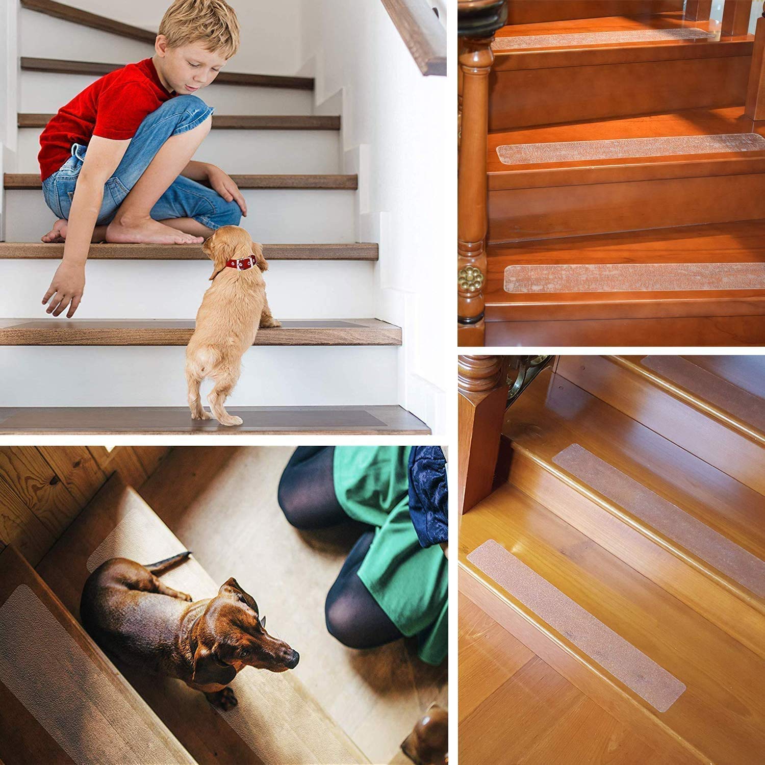 15 Pièces 15 x 80cm Marche pour Escalier Antidérapant Transparent, Bande Anti-dérapant pour Escalier, Autocollant Adhésifs de Protection pour Tapis d’escalier Intérieur